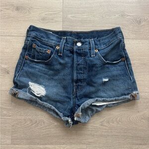 Levi's 501 Blue Jean Shorts High-Waisted Distressed 24” waist